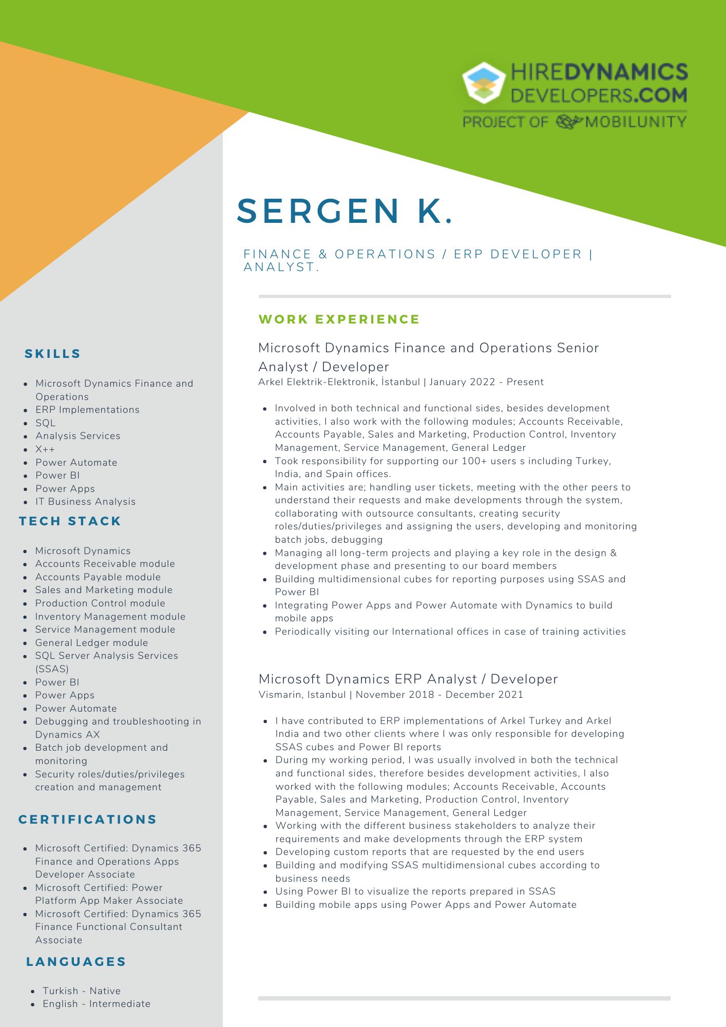 Sergen K Finance & operations ERP Developer Analyst