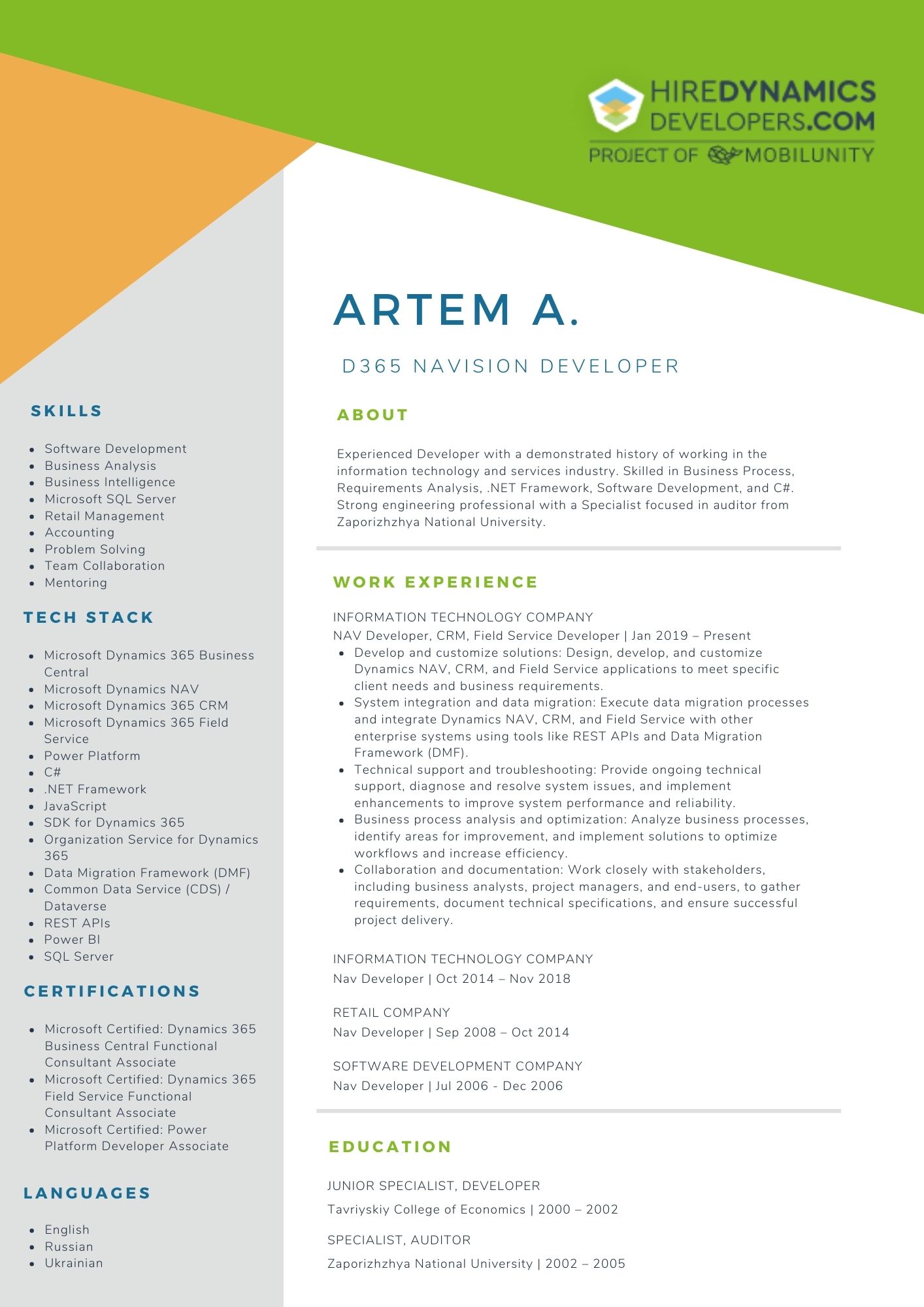 Artem A. – D365 Solution Developer / Navision Developer