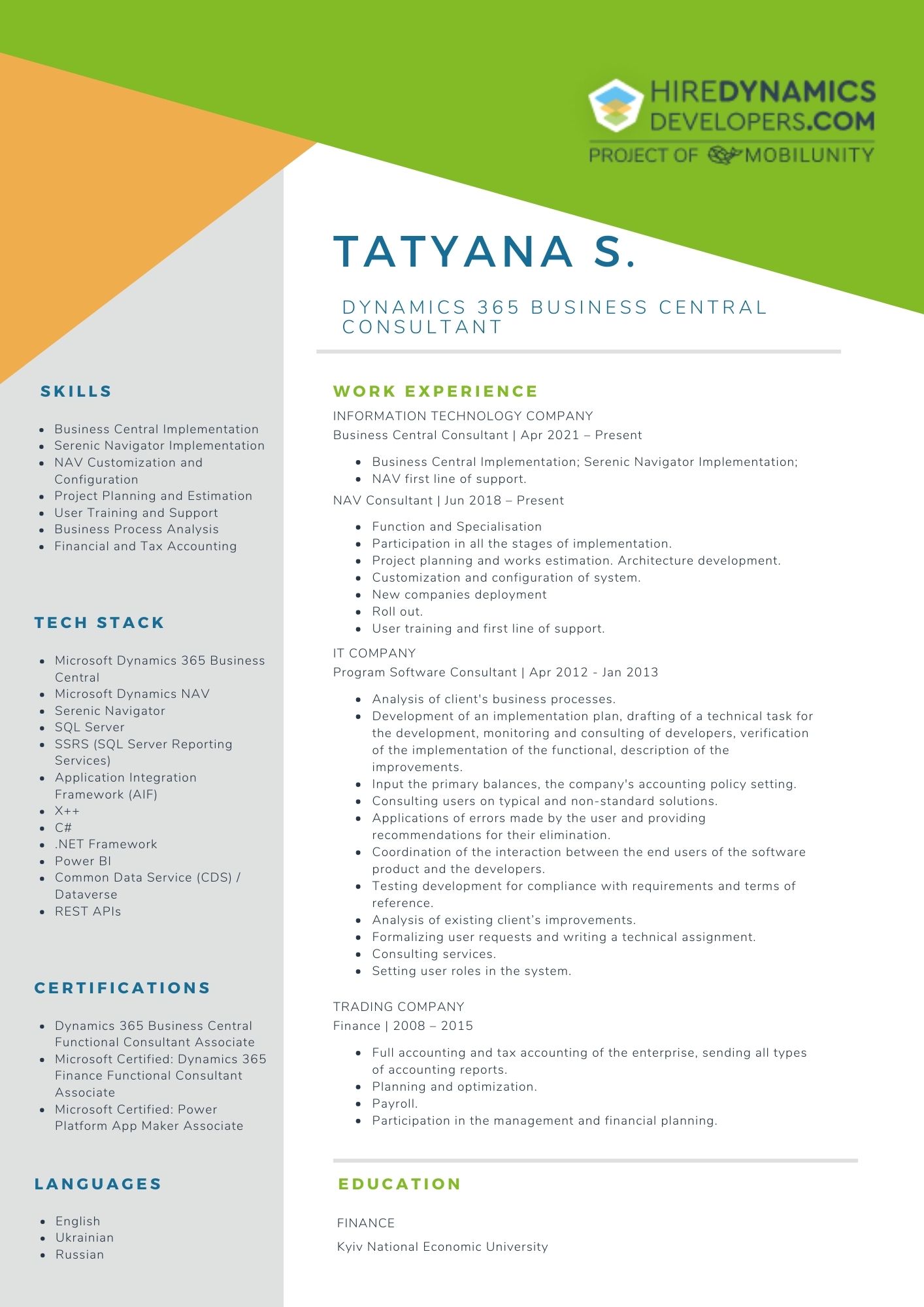 tatyana s erp dynamics 365 business central consultant