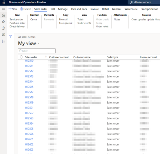 sales orders grid