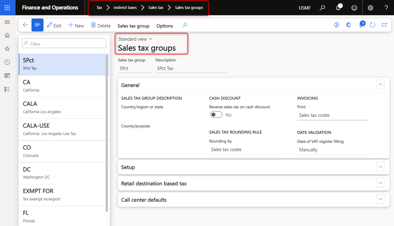 configure sales tax group