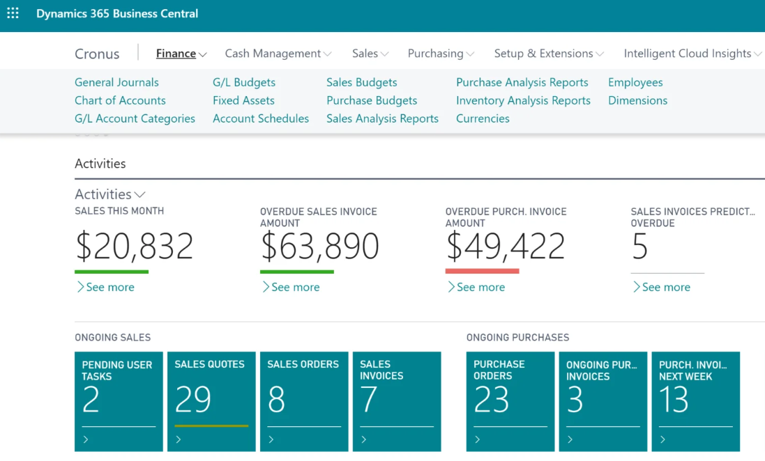 difference between dynamics business central and finance and operations