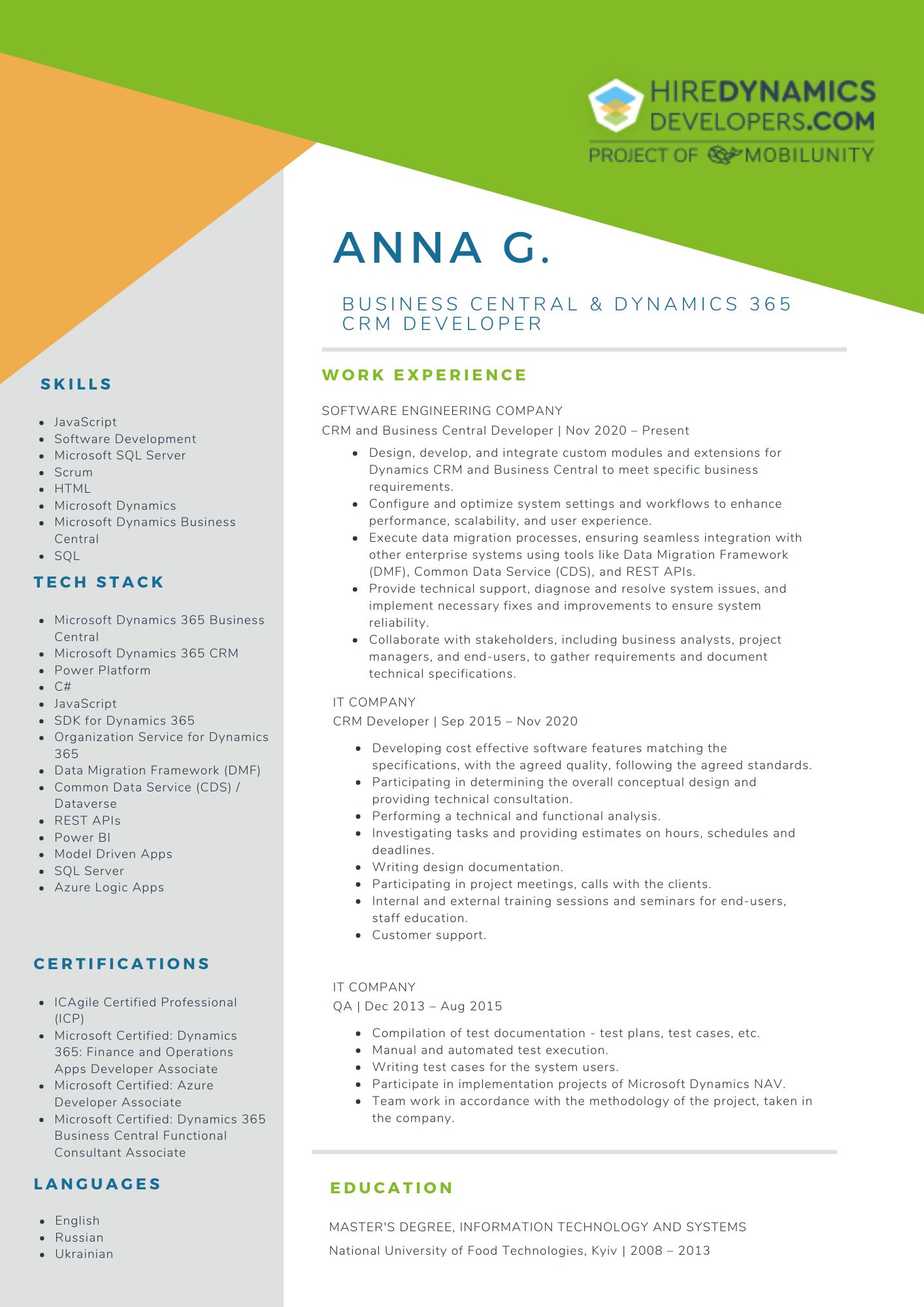 Anna G Business Central & Dynamics 365 CRM Developer