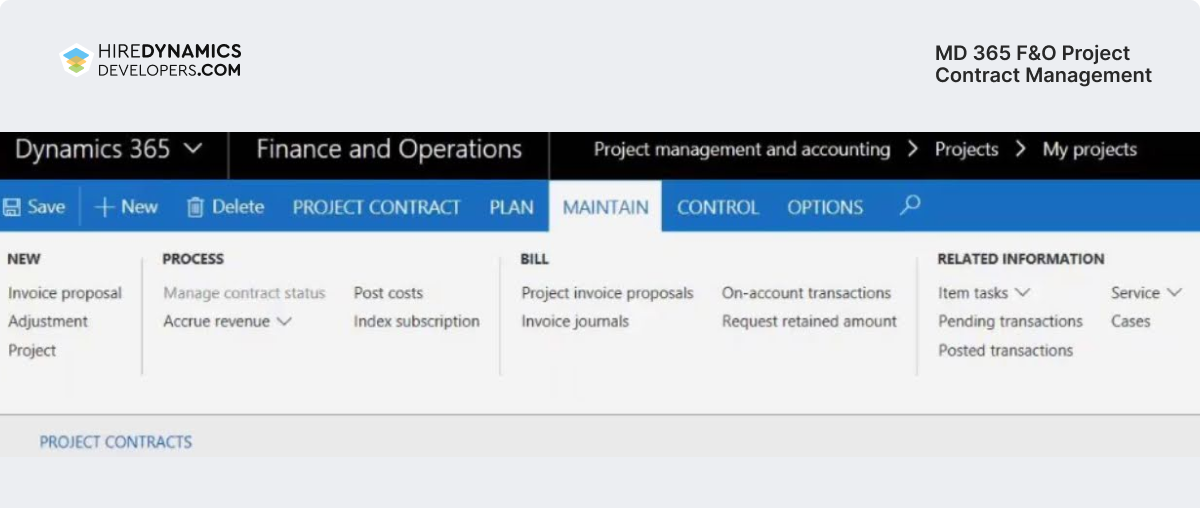 MD 365 FO project contract management