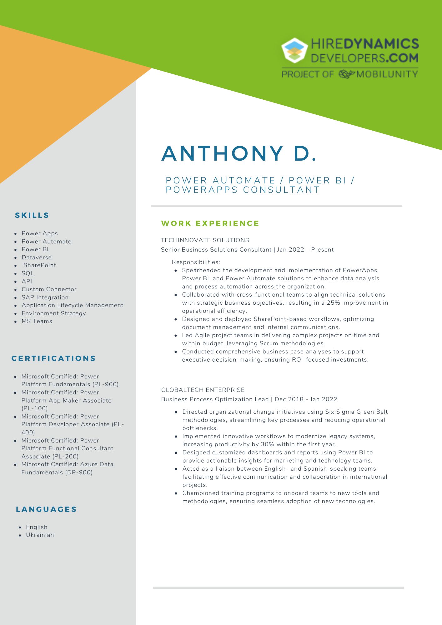 Anthony D. – Power Automate / Power BI / PowerApps Consultant