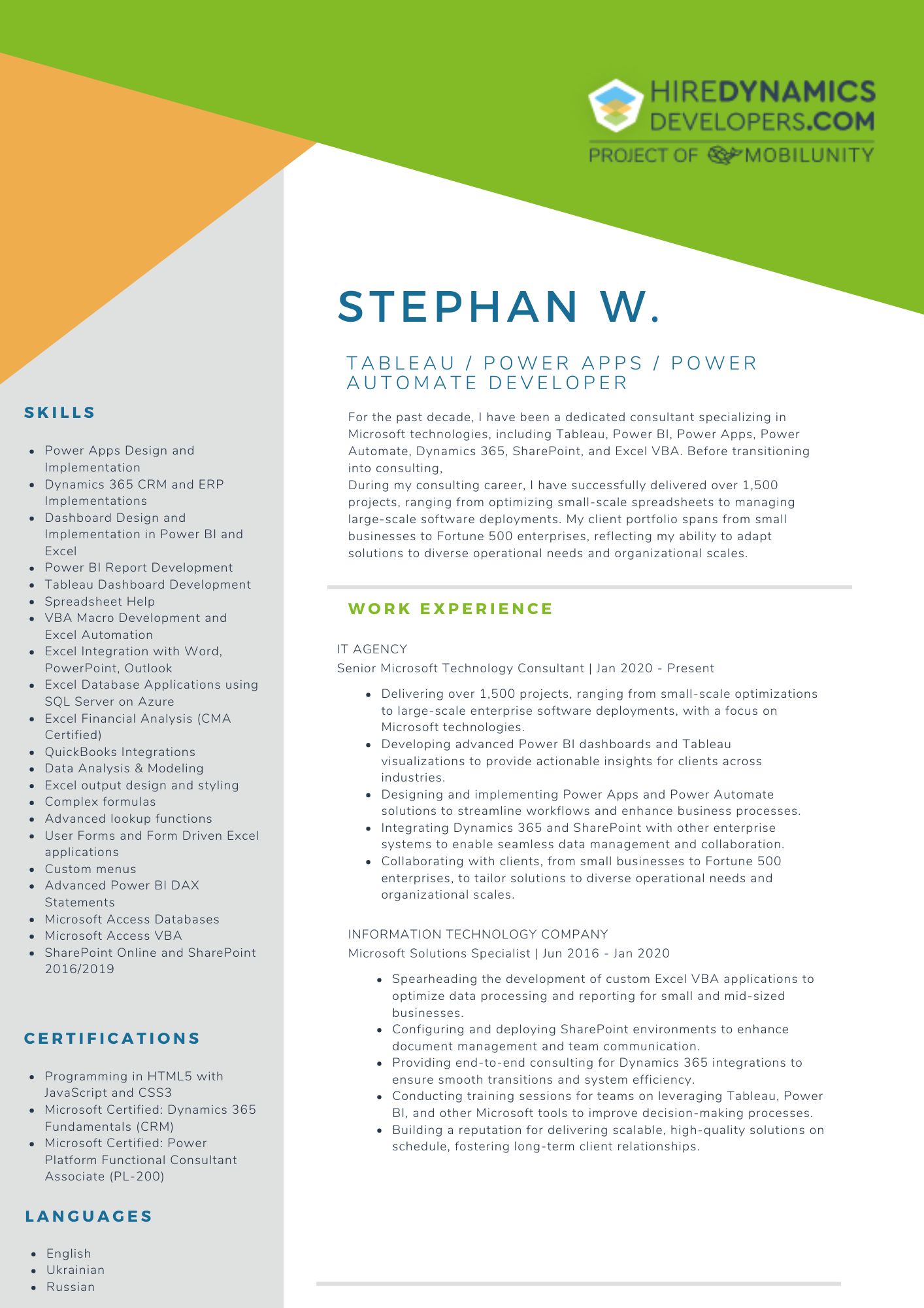 Stephan W. – Tableau / Power Apps / Power Automate Developer