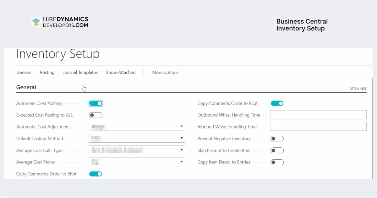 business central inventory setup