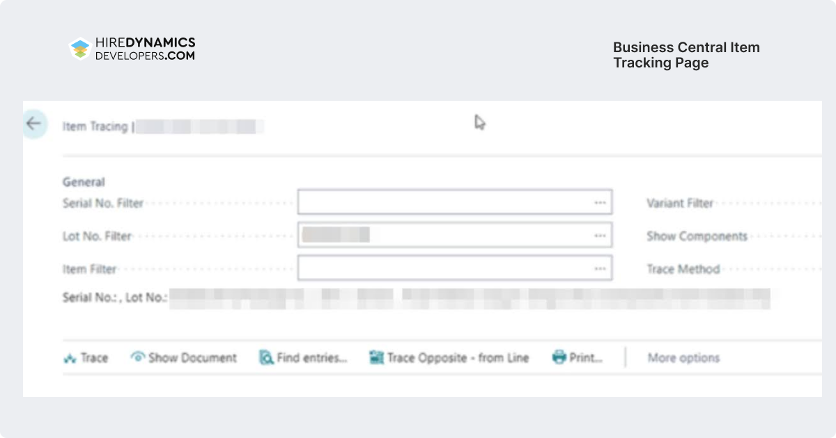 business central item tracking page