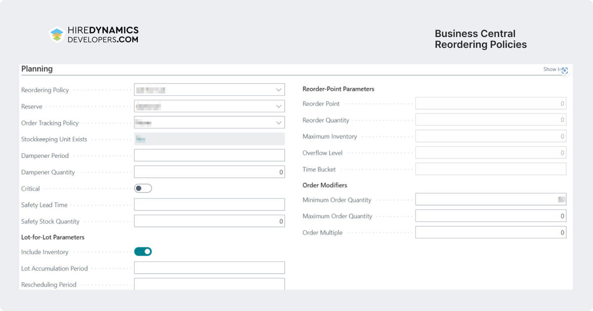 business central reordering policies