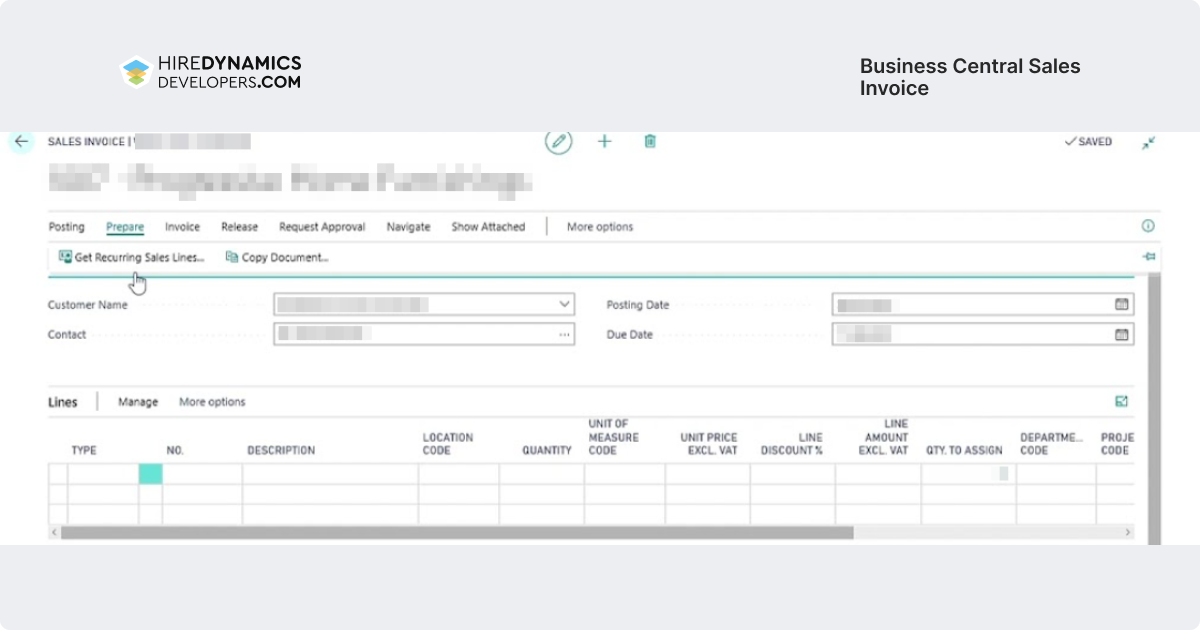 business central sales invoice