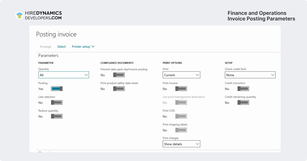 finance and operations invoice posting parameters