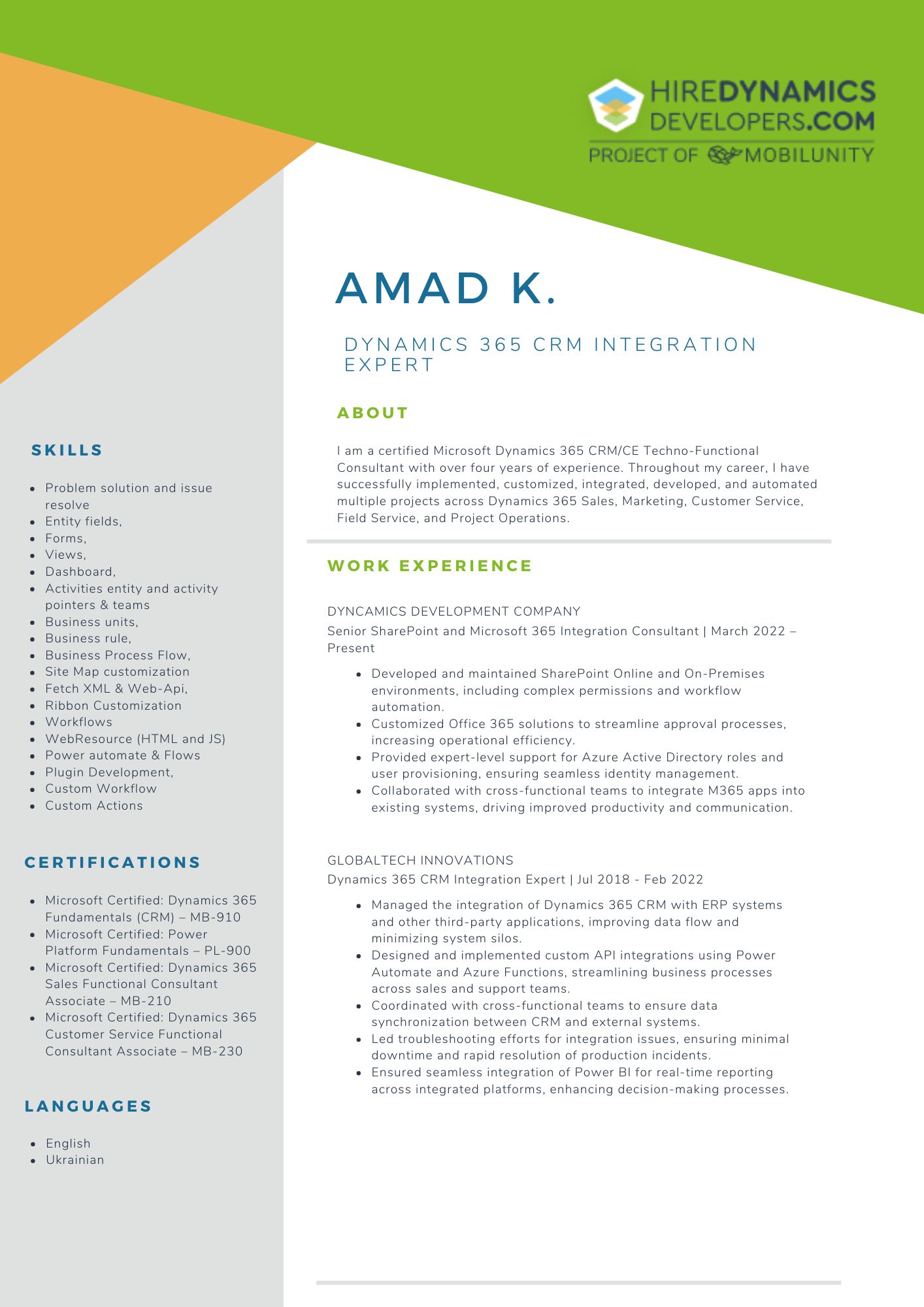 Amad K. – Dynamics 365 CRM Integration Expert