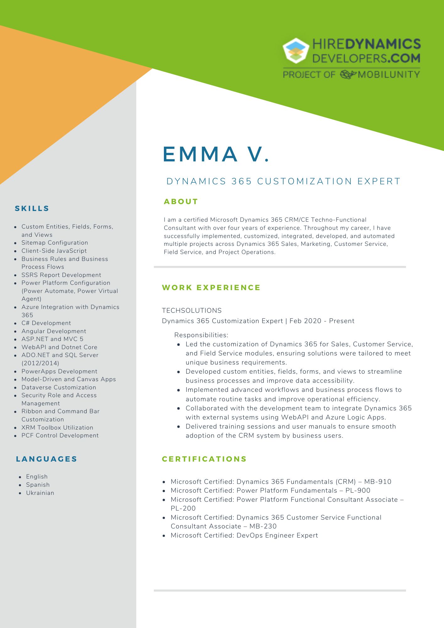 Emma V. – Dynamics 365 Customization Expert