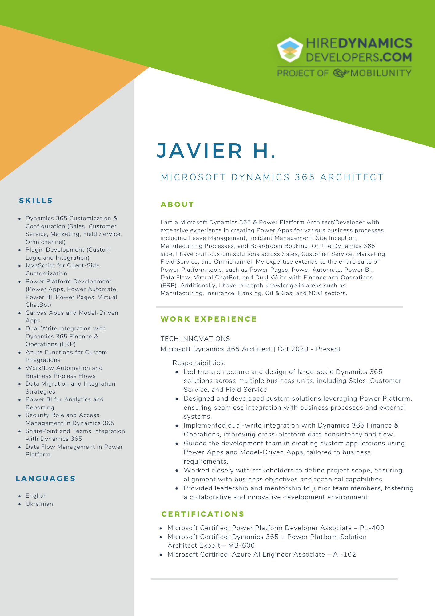 Javier H. – Microsoft Dynamics 365 Architect