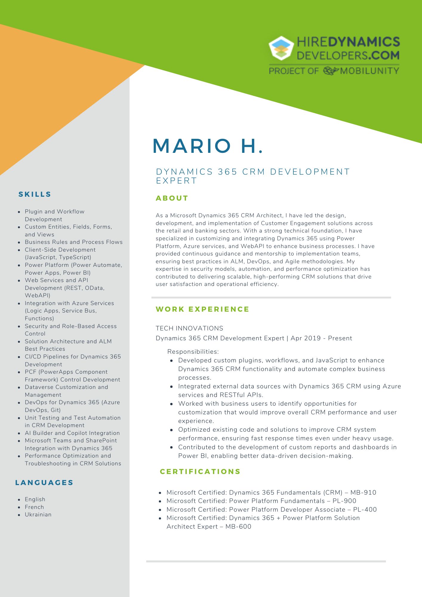 Mario H. – Dynamics 365 CRM Development Expert