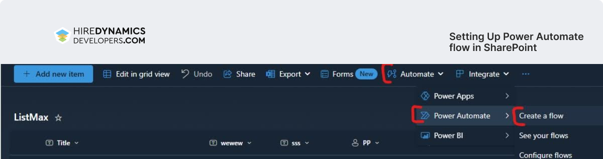 Setting up power automate flow in sharePoint