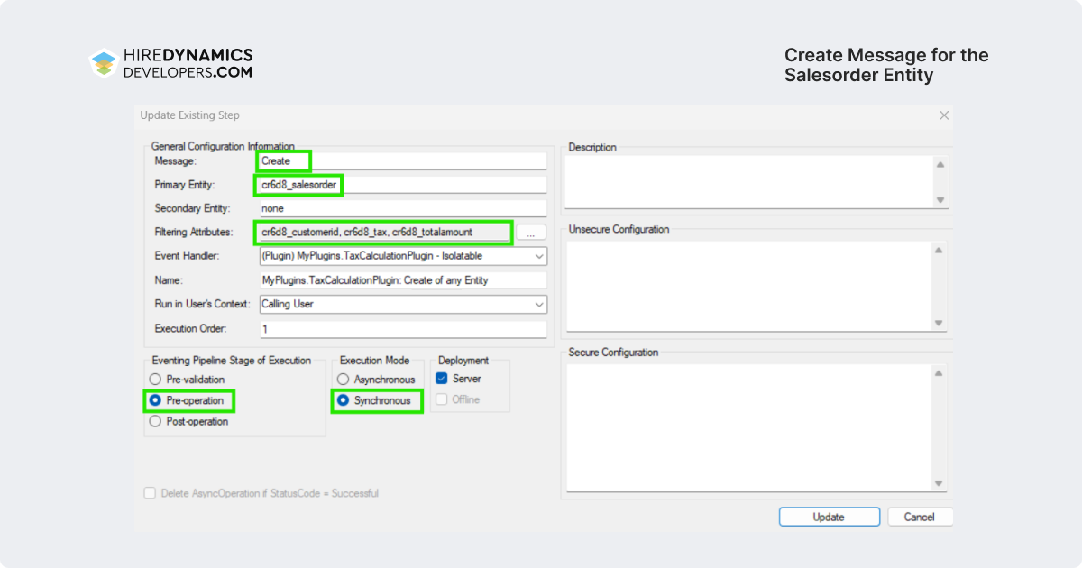 create message for the salesorder entity