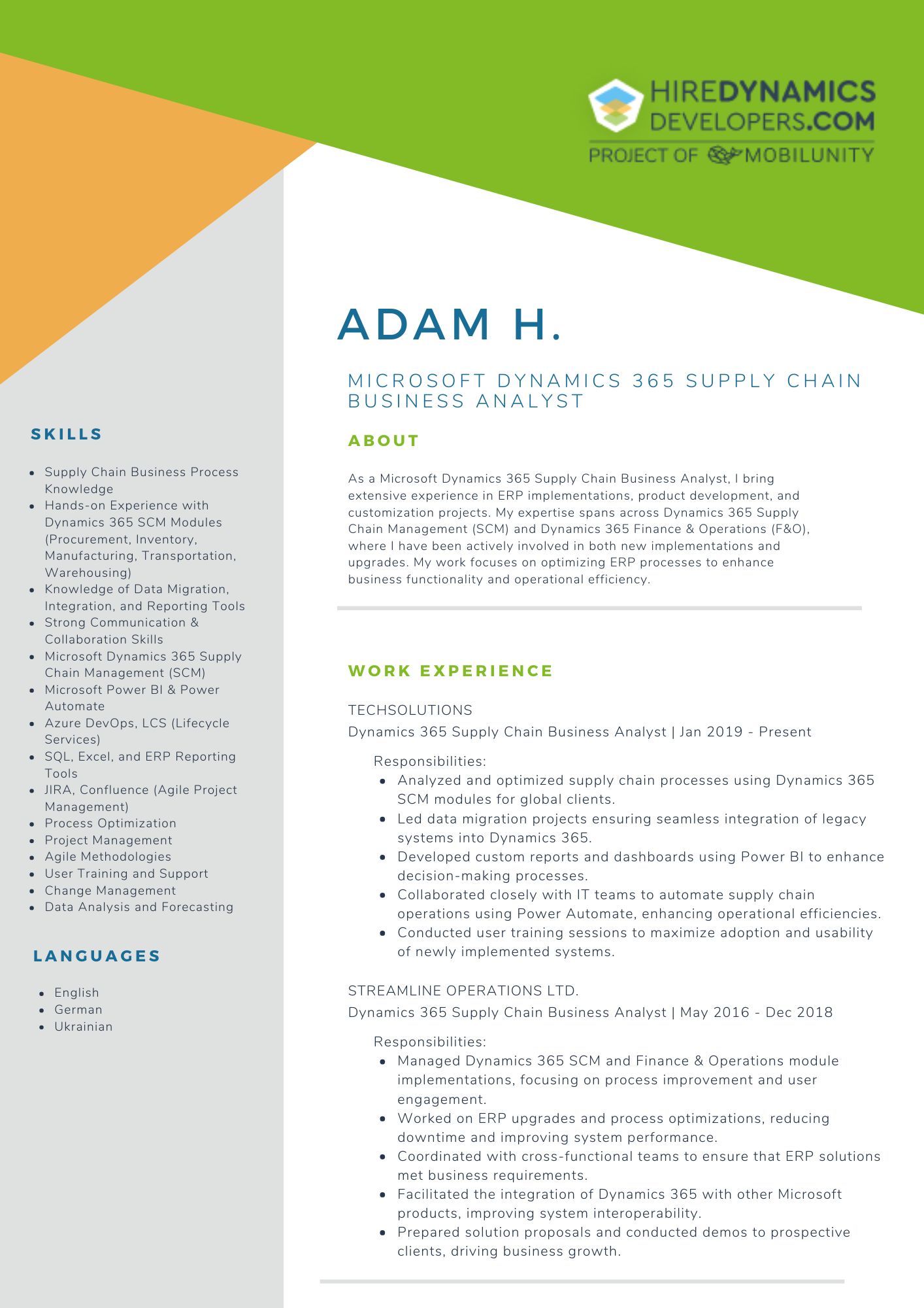 Adam H. – Microsoft Dynamics 365 Supply Chain Business Analyst