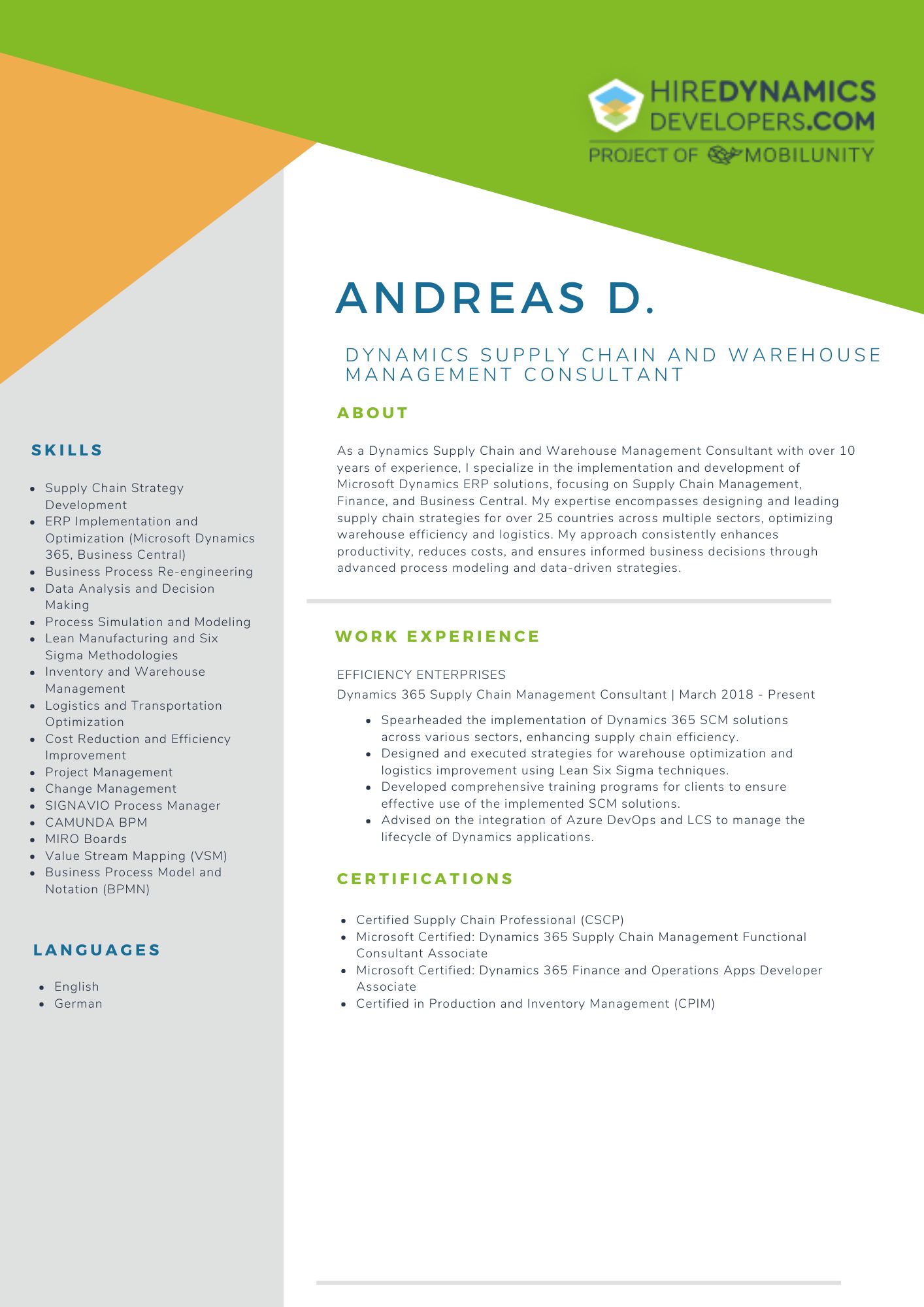 Andreas D. – Dynamics Supply Chain and Warehouse Management Consultant