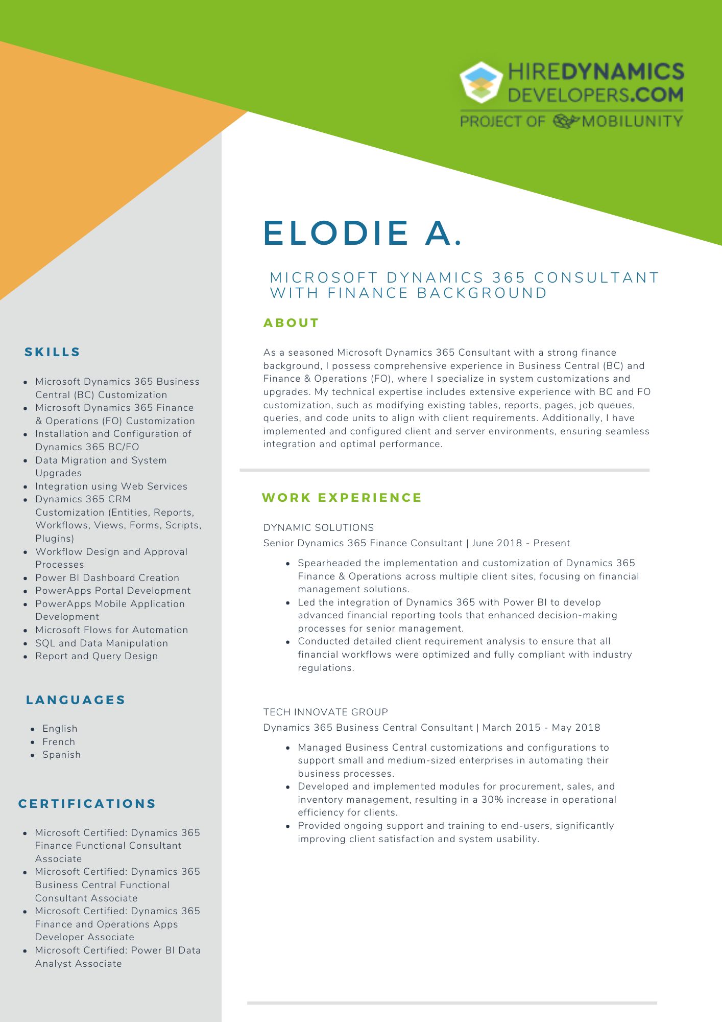 Elodie A. – Microsoft Dynamics 365 Consultant with Finance Background