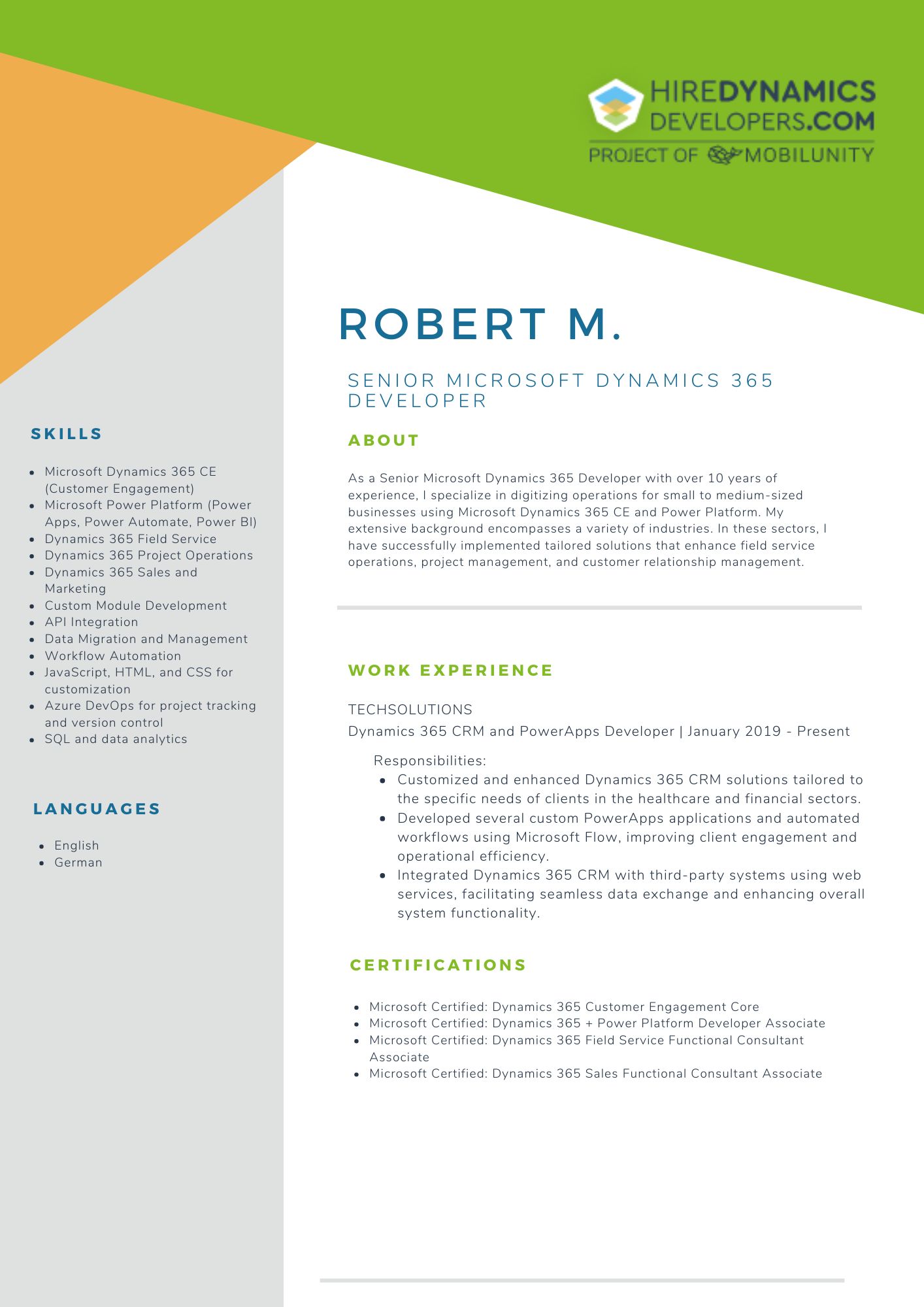 Robert M. – Senior Microsoft Dynamics 365 Developer